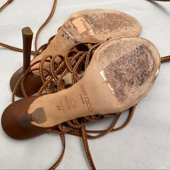 Jimmy Choo cognac tan brown strappy heeled sandals 37 - Picture 8 of 12